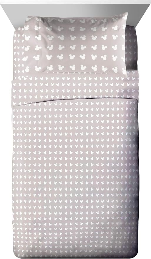 Disney Mickey Mouse Twin Comforter Set 5 Piece Cartoon Bedding, Grey | Bed in a Bag, Comforter Sheets Sham Pillowcase, Official Product, Soft Microfiber, Machine Washable, Easy Care, Kids Gift