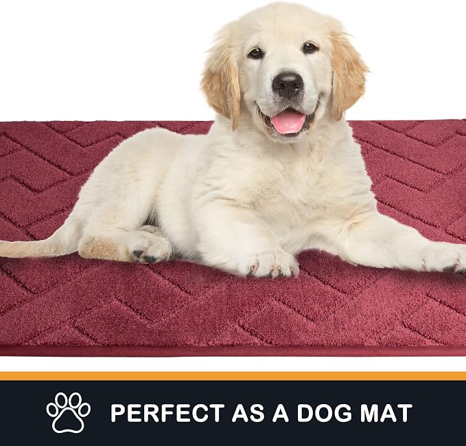 PURRUGS Dirt Trapping Door Mat 24" x 59", Non-Slip Machine Washable Entry Rug, Dog Doormat, Indoor Front Door Mat, Super Absorbent Entryway Rug for Muddy Shoes & Paws, Cherry Red