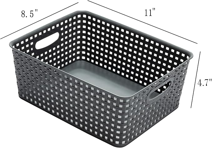 Eslite Plastic Storage Baskets for Organizing,11"X8.5"X4.7",Pack of 4 (Grey)
