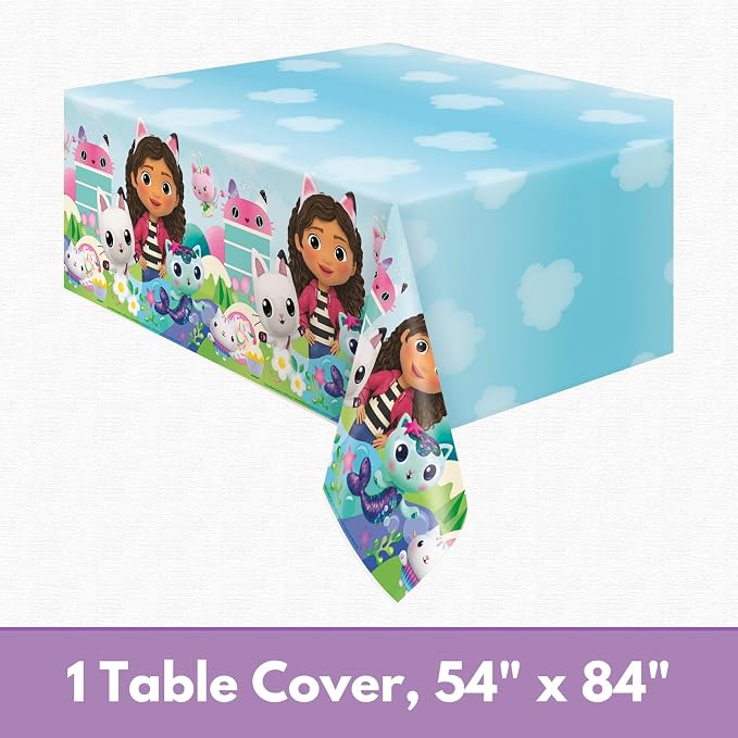 Gabby Dollhouse Party Decorations - 16 Plates, Napkins, Table Cover, Forks, Sticker - Gabby Dollhouse Birthday Decorations - Officially Licensed