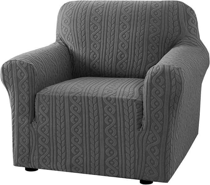 H.VERSAILTEX Chair Covers 1 Piece Couch Stretch Covers Washable Couch Covers Anti-Slip Soft Pet Couch Covers for Sofa Upgrade Thick Jacquard Fabric with Spiral Pattern(30"-40", Grey)