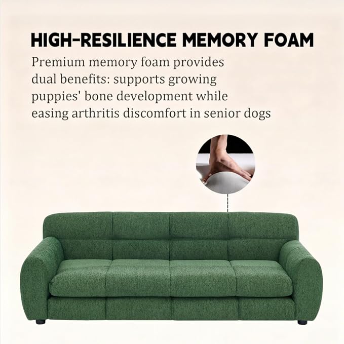 51" Dog Sofa Couch Bed for Small, Medium, Large Dogs, Soft Memory Foam Pet Sofa with Durable Linen Fabric, Comfortable Pet Couch with Backrest and Armrests, Easy to Clean and Maintain（Green）