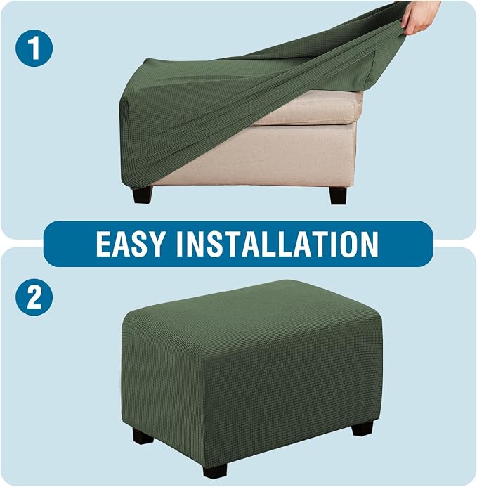 H.VERSAILTEX Ottoman Cover Slipcover Rectangle Fit Length 29'-34' Footrest Sofa Slipcovers Stool Cover Footstool Protector Covers Feature Stretch Thick Soft Jacquard Fabric Washable - Bronze Green