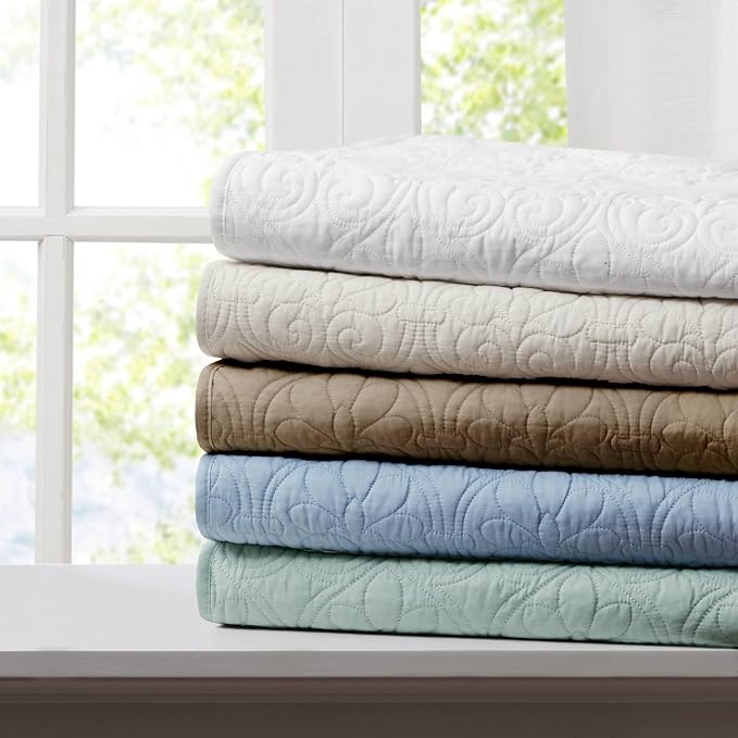 Madison Park Damask Quilting Design Throw Blanket, 60"x70" | Summer, Reversible, Oversized Throw for Living Room Couch, Sofa, Bed, Soft Pre-washed Microfiber, Cotton Filled Spread, Khaki