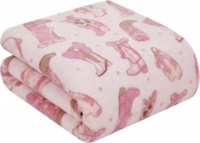 Oversized Plush Throw Blanket 60" x 70", Boots and Bows