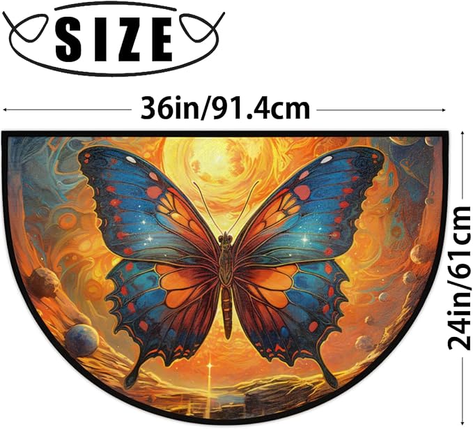 Half Round Door Mat Butterfly Solar System Intdoor Entrance 36x24 Inch, Non-Slip Welcome Mat for Outdoor Semi Circle Bathroom Floor Rugs,House Entry Way Heavy Duty Doormat for Kitchen Living Room