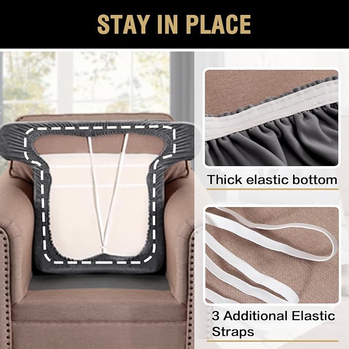 H.VERSAILTEX Stretch Velvet T Cushion Chair Covers for Living Room Armchair Sofa Cover Couch Cover Slipcover T Cushion Seat Cover Stay with Elastic Bands(Armchair,Grey)