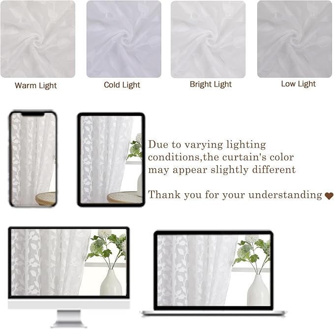 Chyhomenyc White Sheer Curtains 72 Inches Long 2 Panels Set, Light Filtering - Image 8