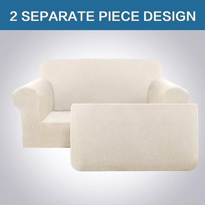 H.VERSAILTEX 2 Piece Sofa Slipcovers Couch Cover High Stretch Cover for Sofa Suit for T Cushion/Box Cushion, Spandex Jacquard Fabric Furniture Protector - Sofa 72"-88" - Natural