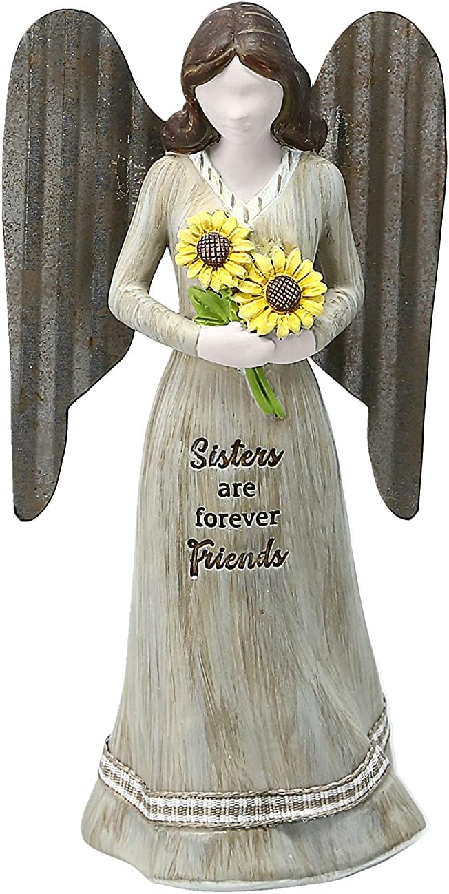 Pavilion Gift Company - 5" Angel Figurine - Sisters are Forever Friends - Simplistic Rustic Modern Farmhouse Statue