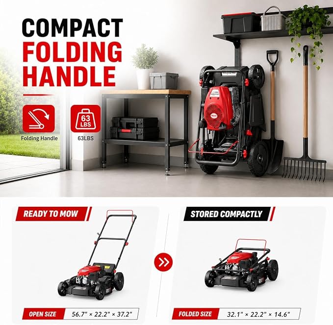 AMERISUN 21” Gas Lawn Mower, 144cc 4-Cycle OHV Walk Behind Push Mower with 2IN1 Mulching & Side Discharge, 6-Position Height Adjustment, Heavy-Duty Steel Deck for Small to Medium Yards