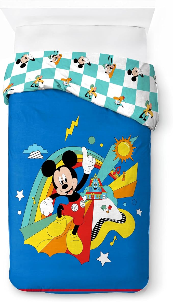 Jay Franco Duvet Cover Set – 2 Piece Comforter Cover and Sham Set, Super Soft Cozy Kids Bedding (Insert Not Included) Blue - Mickey Mouse, Twin