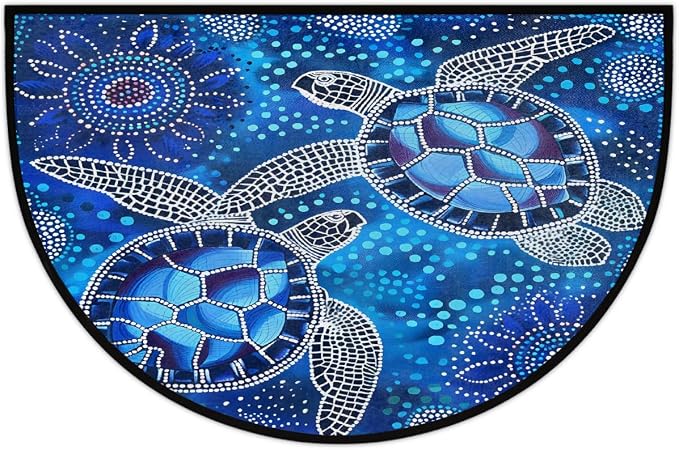 Turtle Animals Half Round Door Mat Non Slip Half Circle Rugs | Abstract Blue Washable Half Moon Rug Semi Circle Rugs Indoor Entrance Floor Carpet for Kithen Bedroom Fireplace Decor