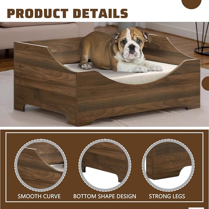 Elevated Dog Bed Frame for Medium Dogs,Wooden Dog Bed with Mattress, 36" Wide Mid-Century Modern Pet Sofa Bed for Small Space,Easy Assembly