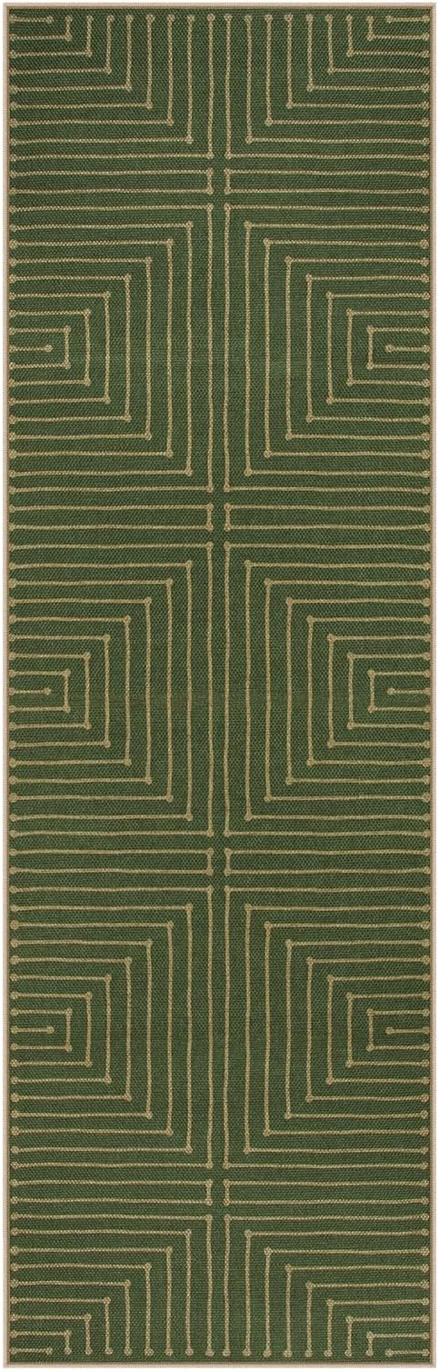 Lahome Green Runner Rug, 2x8 Washable Runner Rug for Kitchen Hallway | Farmhouse Rhombus Low Pile Non Shedding Indoor Outdoor Carpet for Entryway Laundry Room