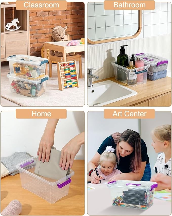 7Qt Clear Storage Bins with Lids,6-Pack Stackable Storage Containers | With Buckle Latches.Perfect for LEGO, Crafts, Office Supplies, and Dorm Room Organization, Clear