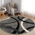 Rugshop Wavy Circles Jute Backing Living Room Bedroom Round Rug Gray 6'6" | Round, Size 6'6", Dining Room, Home Office, Kitchen, Entryway, Hallway, Nursery, Kids Room, Guest Room, High Traffic Area