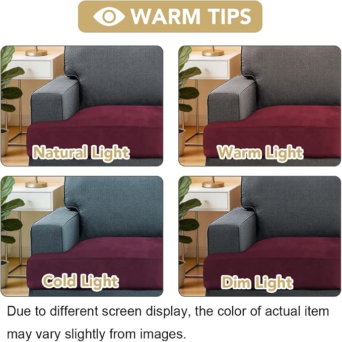 H.VERSAILTEX Stretch Velvet 3 Piece T Cushion Sofa Slipcovers Individually Sofa Cushion Covers for 3 Cushion Couch Seat Cushion Covers for Sofa Seat Cushion Covers Stay in Place(Sofa, Burgundy)