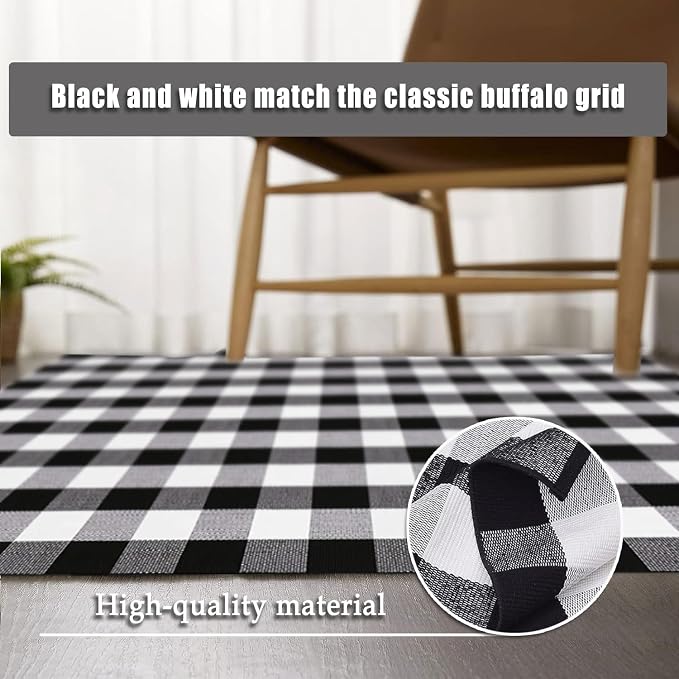 Buffalo Plaid Rug 5' x 7' Black and White Check Rug Washable Checkered Area Rug for Farmhouse/Entryway//Living Room/Laundry Room/Bedroom (5'x7', Black and White Plaid)