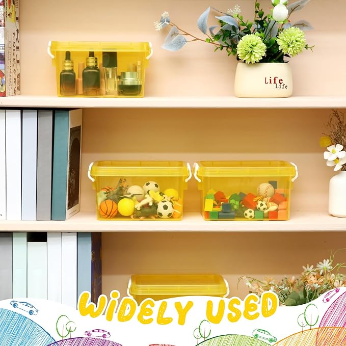 Wenqik 6 Pack Colorful Plastic Storage Bins with Lids 4 Quart Small Storage Latch Box Stackable and Nestable Clear Organizer Bins with Latching Handle and Buckle for Organizing(Yellow)