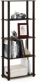 Furinno TURN-S-TUBE Book Shelf, 5-Tier Toolless Storage Shelves with Square Tubes, Shelving Unit for Organization and Storage for Living Room, Home Office, Walnut