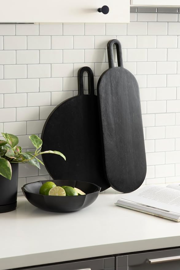 Kate and Laurel Staven Transitional Two-Piece Serving Boards Set; 7 x 22 and 14 x 18; Black; Modern Food-Safe Charcuterie Boards with Solid Mango Construction for Use as Kitchen Countertop Decor