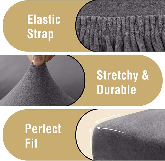 H.VERSAILTEX Velvet Dining Chair Covers Stretch Chair Covers for Dining Room Set of 6 Parson Chair Slipcovers Chair Protectors Covers Dining, Soft Thick Solid Velvet Fabric Washable, Grey
