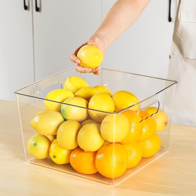 Vtopmart 4 Pack Extra Large Clear Storage Bins, 11x11 Cube Organizer | Acrylic Cube Storage Bins, Plastic Containers with Handle for Pantry, Kitchen, Closet, Laundry Room, Bathroom, Under Sink
