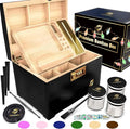 HOVANZO Premium Large Bamboo Storage Box with Organizer Tray - Storage Wood Box and Accessories - Decorative Box with Combination Lock - Large Wooden Container - Box Kit with Glass Jars