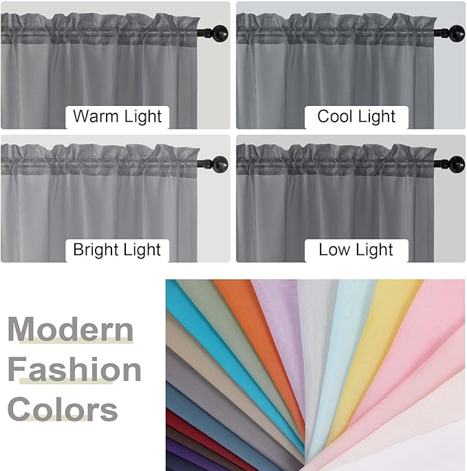 Grey Sheer Curtain for Bedroom Living Room 78 Inches Long 2 Panels Set, Solid Soft Airy Light Filtering Sheer Window Curtains, Modern Rod Pocket Door Curtain, Grey, 42" Wx78 L Inches