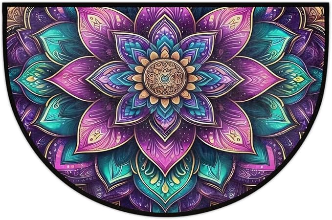 Mandala Flower Boho Color Half Round Door Mat Non-Slip Semi Circle Rug Washable Half Moon Floor Rug Absorbent Bathroom Area Rugs for Outdoor Indoor Fireplace Mat Entryway Kitchen Decor Rugs