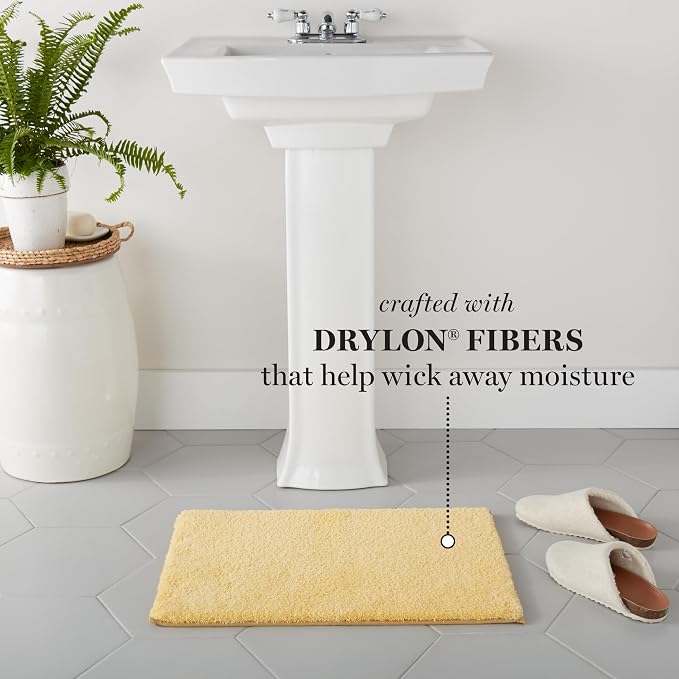 MARTHA STEWART Drylon Microfiber Bath Rug - 1 Piece, Ultra Soft Plush, Non-Slip, Thick, Washable Bathroom Rugs, Home Decor Accessories, Household Essentials, Small Bath Mat, 17" x 24", Yellow
