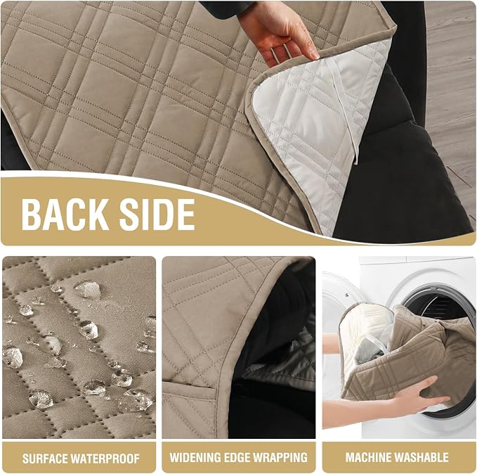 H.VERSAILTEX 100% Waterproof Cover for Recliner Chair 1-Piece Reversible Recliner Covers for Large Recliner with Elastic Straps Sitting Width Up to 28" (Oversized Recliner, Taupe/Beige)