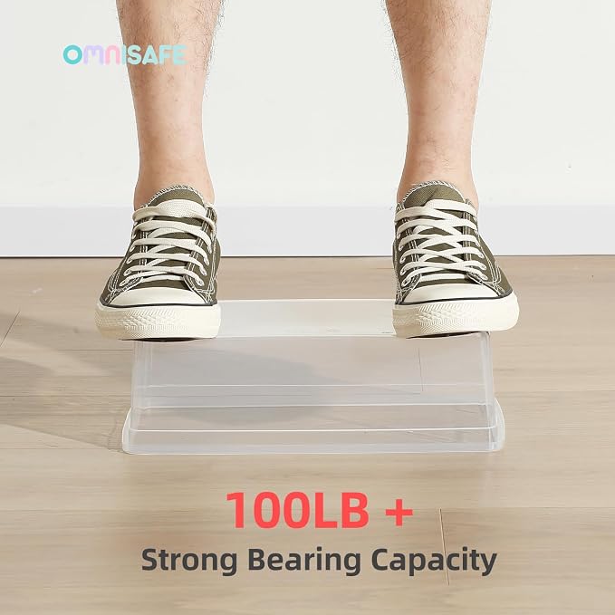 Stackable Plastic Storage Shoebox, BPA-Free Nestable Container with Latching Lid to Organize Shoes, See-Through Box for Home and Office, Multi-Purpose Clear Bins (12 Pack 6 Quart) | BPA-Free, Nestable, Home and Office, Latching Lid, Multi-Purpose