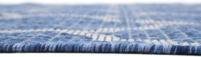 Unique Loom Outdoor Trellis Collection Area Rug (6' 1" x 9' Rectangle, Navy Blue/ Ivory)
