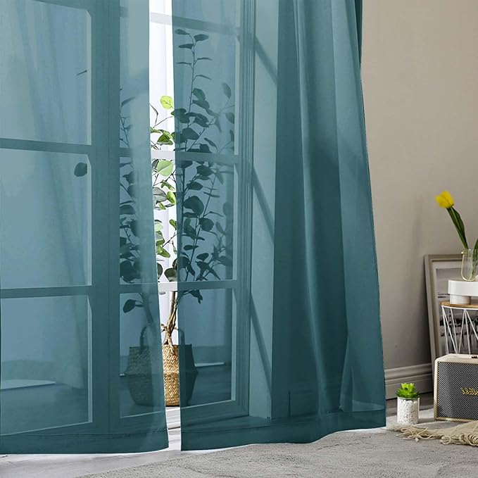 Sheer Dusty Blue Curtains for Bedroom Living Room 90 Inches Long 2 Panels Set, Soft Airy Light Filtering Sheer Window Treatments, Modern Rod Pocket Curtains Drapes, Each 42" Wx90 L Inch