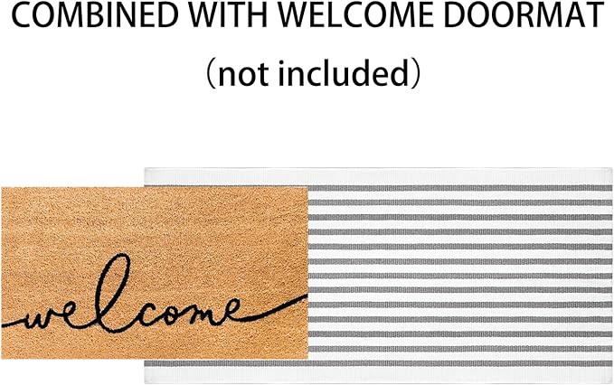 Grey and White Outdoor Rug 2'x4.3',Striped Front Porch Rug Cotton Woven Washable Indoor Outdoor Doormat Farmhouse Small Area Rug for Porch/Entryway/Home Entrance Decor