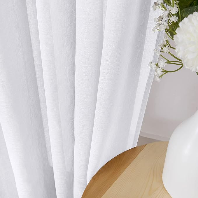 Tollpiz Short Sheer Curtains Linen Textured Living Room Curtain Sheers Light - Image 3