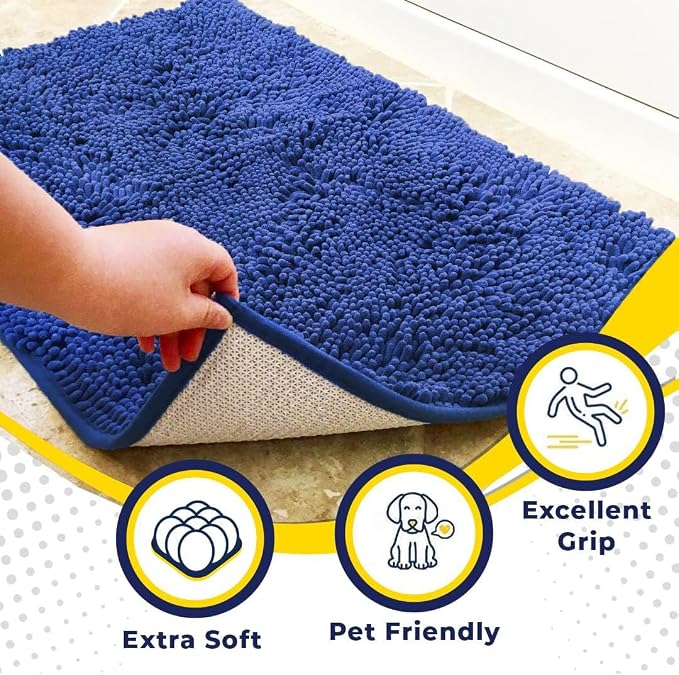 Muddy Mat® | Super Water Absorbent Door Mat Indoor, Microfiber Quick Dry Chenille Entryway Rug, Slip Resistant Front Door Mat, Indoor Mats for Entryway, Machine Washable Pet Rug, Periwinkle 32" x 40"