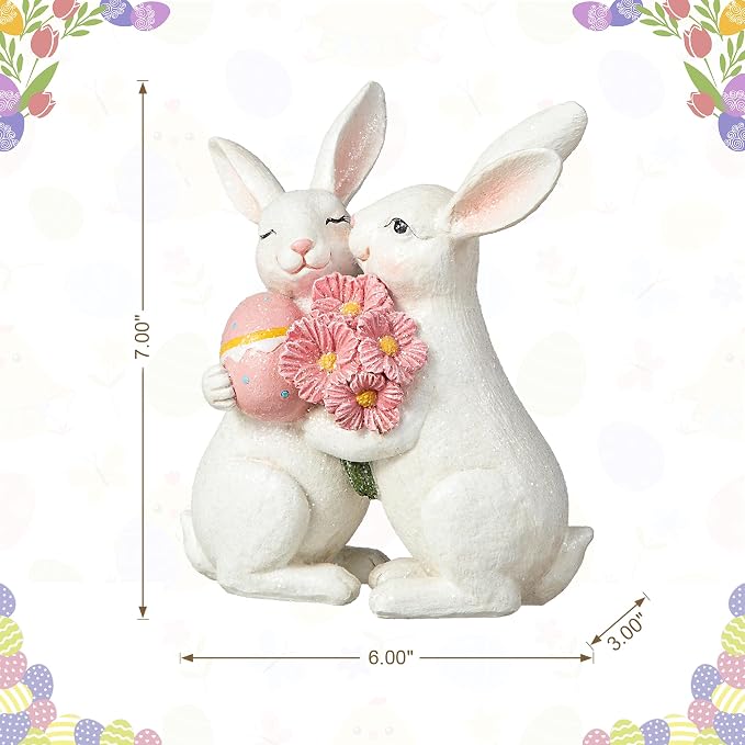 Glitzhome Resin Easter Bunny Figurines Table Decors for Spring Easter Party Supplies Props, 7''H