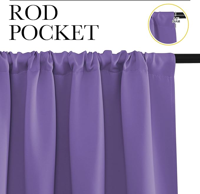 NICETOWN Bedroom Window Curtain Panels, Lilac Purple, 2 Panels, 62 in x 72 in (W x L), Window Treatment Thermal Insulated Rod Pocket Room Darkening Curtains/Drapes for Patio Door