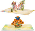 Paper Love Pop Up Cards 2 Pack - Includes 1 Spring Flower Bike and 1 Sunflower, For All Occasions, Mother Day, Birthday, Just Because- Includes Envelope and Note Tag