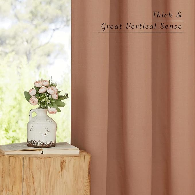NICETOWN Linen Curtains for Bedroom 96 inches Long, Grommet Rustic Farmhouse Linen Blend Curtains & Drapes Privacy with Light Through for Living Room, Terracotta, W55 x L96, 1 Pair