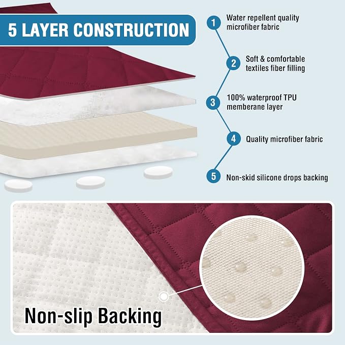 H.VERSAILTEX Couch Cover for Dogs Washable 100% Waterproof Sofa Cushion Cover Dog Bed Cover Non-Slip Pet Blanket for Sofa Cushion Protector, 35" x 82", Burgundy