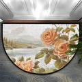 cfpolar Half Round Door Mat Vintage Rose Flower Non-Slip Semi Circle Area Rug Washable Half Moon Hearth Rugs for Indoor Outdoor Bathroom Kitchen Patio Runner Mat Laundry Room Home Decoration