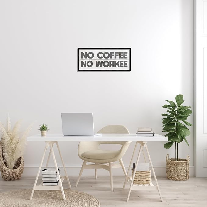 'No Coffee Funny Office Phrase'| Framed Giclee Art | Stupell Industries | Black, 24 x 10 Inches, Easy to Hang and Sturdy, Made in USA, by Lil' Rue