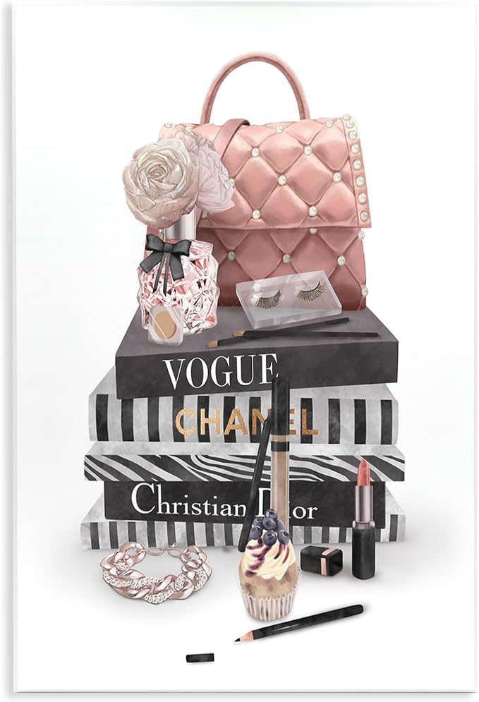 Fashion Bookstack Glam, 13 x 19 Inch Mounted Print on Wall Plaque | Stupell Industries · By Ziwei Li · Ready to hang · Chic decor for living room · bedroom · or office · Made in USA