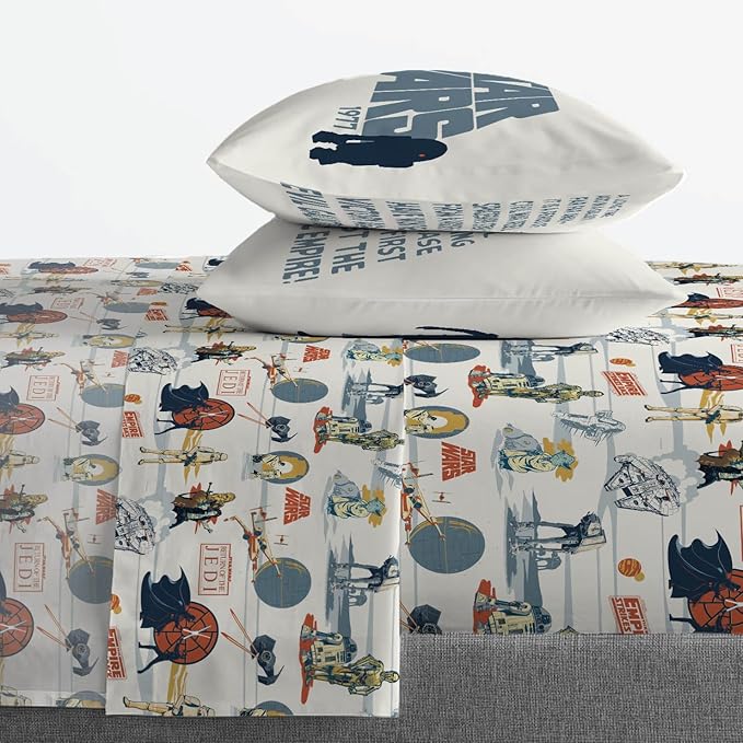 Jay Franco Kids Sheet Set with Fitted, Flat Sheets & Pillow Cover - Ultra-Soft Bedding with Pillowcase for Room Decor, Beige - Star Wars, 4 Piece Queen