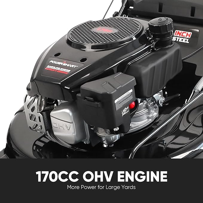 PowerSmart 22-inch 170cc 3-in-1 Self Propelled Gas Lawn Mower | 4-Cycle OHV Engine, Rear Bag/Mulching/Side-Discharge, 6-Position Height Adjustment, Steel Deck