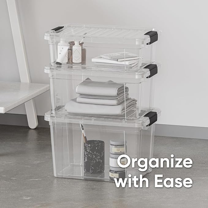 Superio Clear Storage Boxes with Lids, 8.75 Quart Plastic Container Bins for Organizing, Stackable Crates, BPA Free, Non Toxic, Odor Free, Organizers for Home, Office and Dorm, 3 Pack